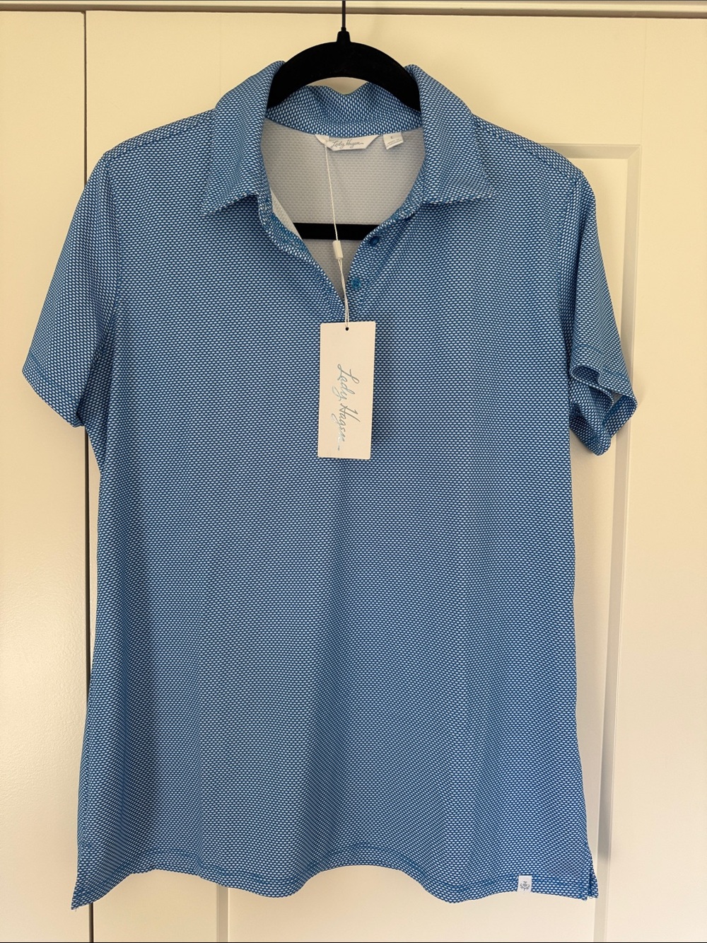 Lady Hagen Light Blue Micro‑Dot Short Sleeve Polo